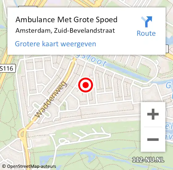 Locatie op kaart van de 112 melding: Ambulance Met Grote Spoed Naar Amsterdam, Zuid-Bevelandstraat op 21 december 2016 08:39