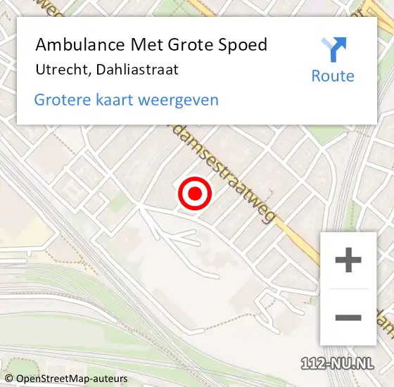 Locatie op kaart van de 112 melding: Ambulance Met Grote Spoed Naar Utrecht, Dahliastraat op 21 december 2016 09:04