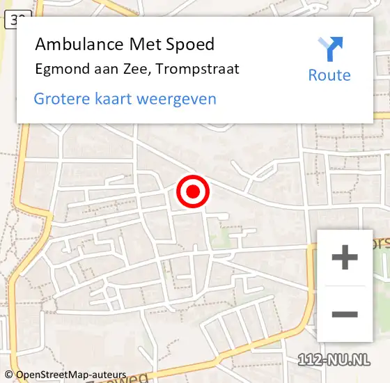 Locatie op kaart van de 112 melding: Ambulance Met Spoed Naar Egmond aan Zee, Trompstraat op 5 januari 2014 09:47