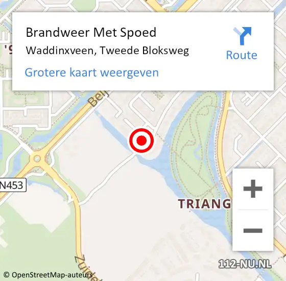 Locatie op kaart van de 112 melding: Brandweer Met Spoed Naar Waddinxveen, Tweede Bloksweg op 21 december 2016 09:39