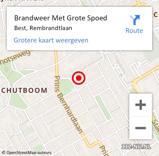 Locatie op kaart van de 112 melding: Brandweer Met Grote Spoed Naar Best, Rembrandtlaan op 21 december 2016 10:08