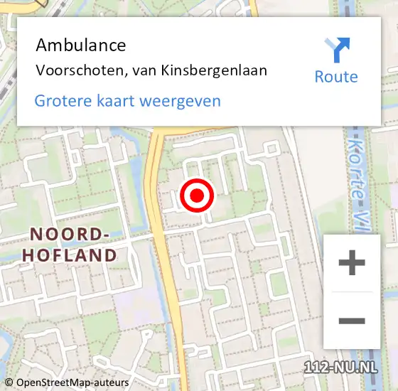 Locatie op kaart van de 112 melding: Ambulance Voorschoten, van Kinsbergenlaan op 21 december 2016 10:22