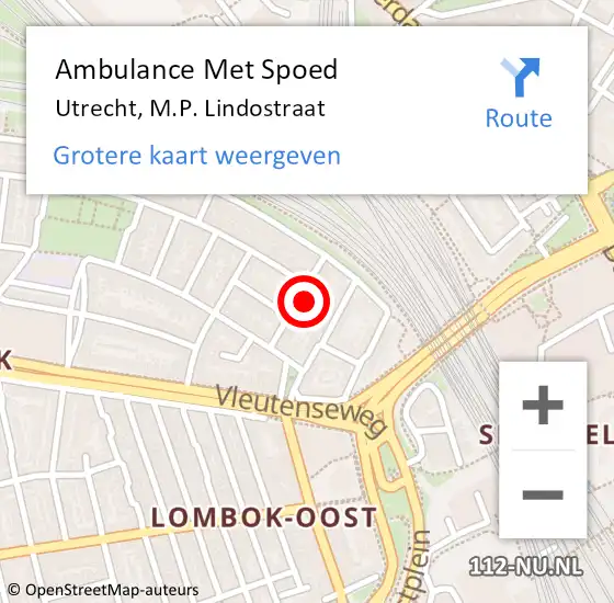 Locatie op kaart van de 112 melding: Ambulance Met Spoed Naar Utrecht, M.P. Lindostraat op 21 december 2016 10:26