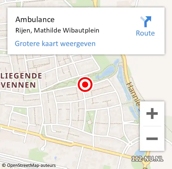 Locatie op kaart van de 112 melding: Ambulance Rijen, Mathilde Wibautplein op 21 december 2016 12:31