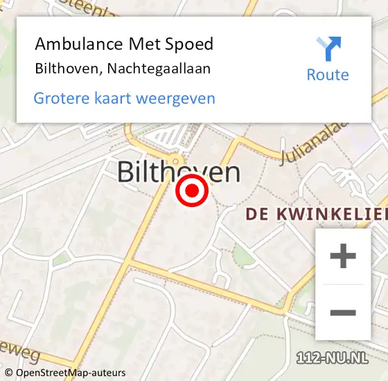 Locatie op kaart van de 112 melding: Ambulance Met Spoed Naar Bilthoven, Nachtegaallaan op 21 december 2016 13:41