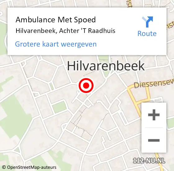 Locatie op kaart van de 112 melding: Ambulance Met Spoed Naar Hilvarenbeek, Achter 'T Raadhuis op 21 december 2016 14:08