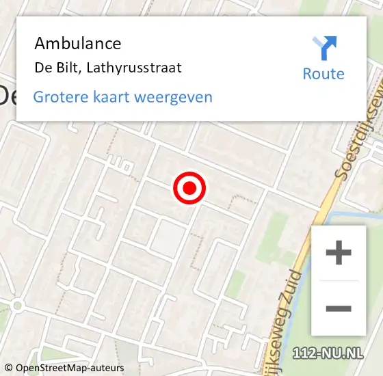 Locatie op kaart van de 112 melding: Ambulance De Bilt, Lathyrusstraat op 21 december 2016 14:11