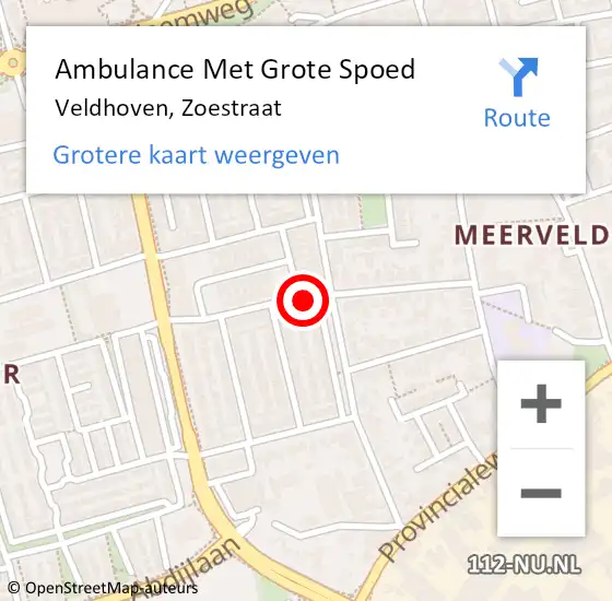 Locatie op kaart van de 112 melding: Ambulance Met Grote Spoed Naar Veldhoven, Zoestraat op 21 december 2016 16:12