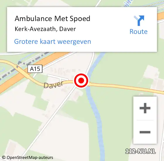 Locatie op kaart van de 112 melding: Ambulance Met Spoed Naar Kerk-Avezaath, Daver op 21 december 2016 17:22