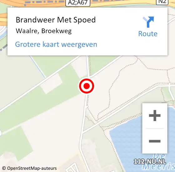 Locatie op kaart van de 112 melding: Brandweer Met Spoed Naar Waal, Broekweg op 21 december 2016 17:39