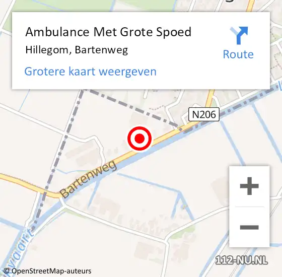 Locatie op kaart van de 112 melding: Ambulance Met Grote Spoed Naar Hillegom, Bartenweg op 21 december 2016 20:32