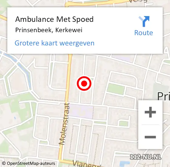 Locatie op kaart van de 112 melding: Ambulance Met Spoed Naar Prinsenbeek, Kerkewei op 21 december 2016 21:48