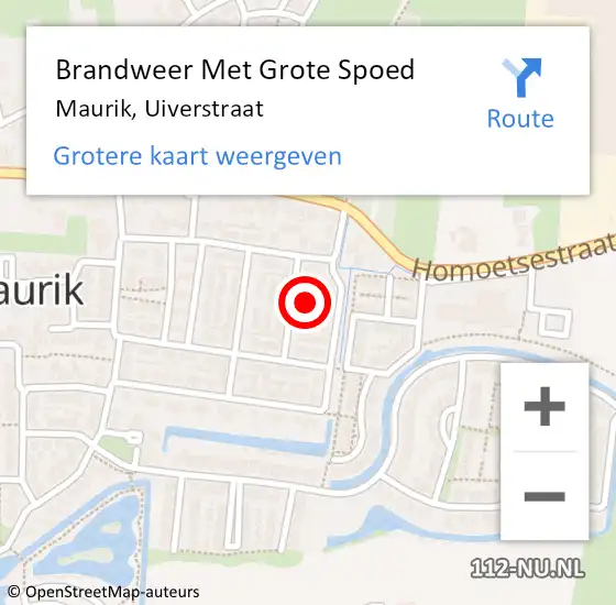 Locatie op kaart van de 112 melding: Brandweer Met Grote Spoed Naar Maurik, Uiverstraat op 22 december 2016 01:56