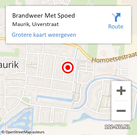 Locatie op kaart van de 112 melding: Brandweer Met Spoed Naar Maurik, Uiverstraat op 22 december 2016 02:18