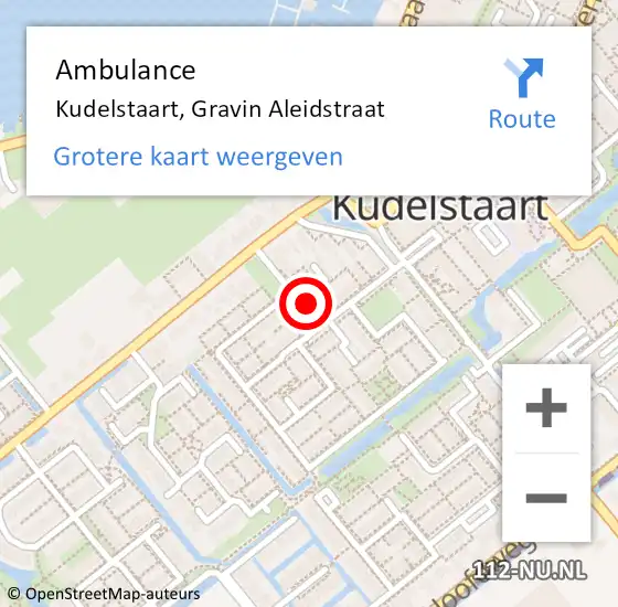 Locatie op kaart van de 112 melding: Ambulance Kudelstaart, Gravin Aleidstraat op 22 december 2016 05:50