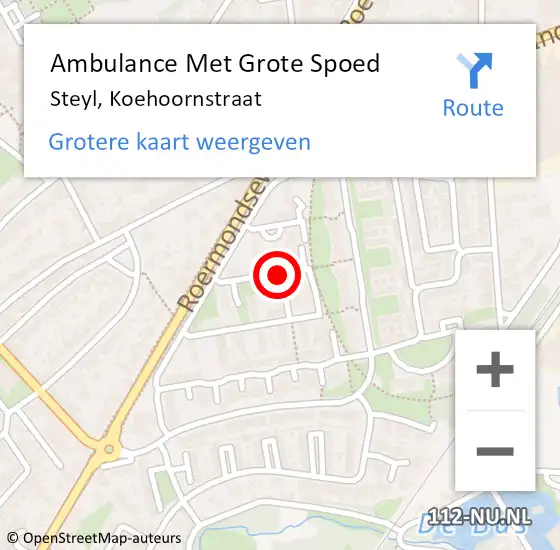 Locatie op kaart van de 112 melding: Ambulance Met Grote Spoed Naar Steyl, Koehoornstraat op 22 december 2016 07:03