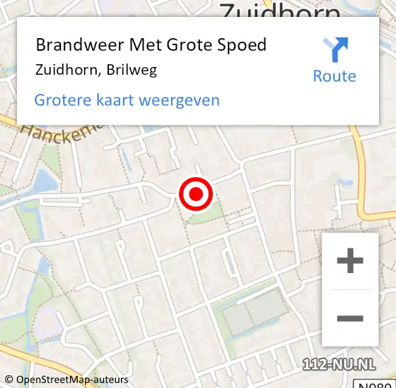 Locatie op kaart van de 112 melding: Brandweer Met Grote Spoed Naar Zuidhorn, Brilweg op 22 december 2016 08:57