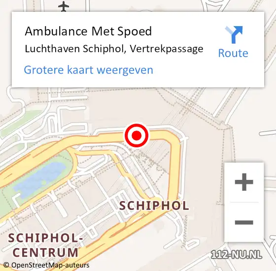 Locatie op kaart van de 112 melding: Ambulance Met Spoed Naar Luchthaven Schiphol, Vertrekpassage op 22 december 2016 09:33