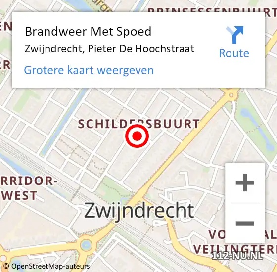 Locatie op kaart van de 112 melding: Brandweer Met Spoed Naar Zwijndrecht, Pieter De Hoochstraat op 22 december 2016 10:43