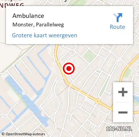 Locatie op kaart van de 112 melding: Ambulance Monster, Parallelweg op 22 december 2016 11:02