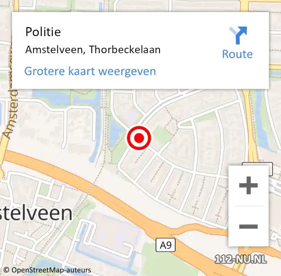 Locatie op kaart van de 112 melding: Politie Amstelveen, Thorbeckelaan op 22 december 2016 12:03