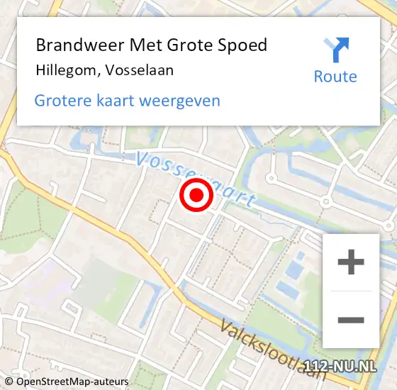 Locatie op kaart van de 112 melding: Brandweer Met Grote Spoed Naar Hillegom, Vosselaan op 22 december 2016 12:15