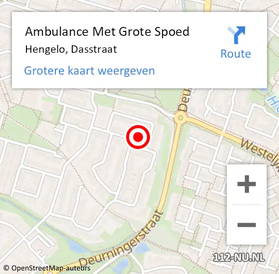 Locatie op kaart van de 112 melding: Ambulance Met Grote Spoed Naar Hengelo, Dasstraat op 5 januari 2014 12:35