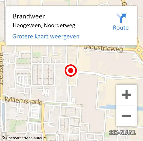 Locatie op kaart van de 112 melding: Brandweer Hoogeveen, Noorderweg op 22 december 2016 14:35
