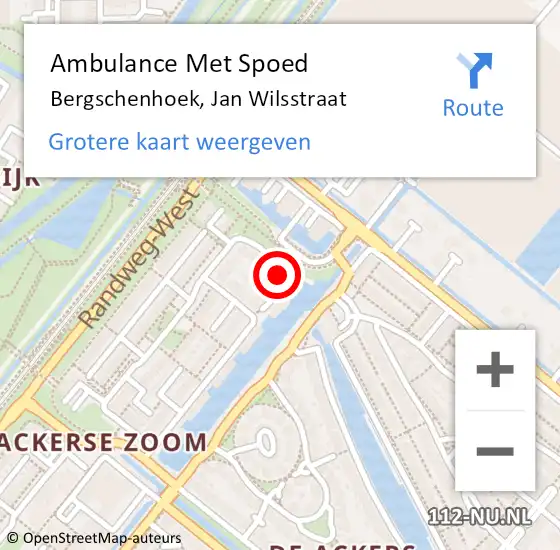 Locatie op kaart van de 112 melding: Ambulance Met Spoed Naar Bergschenhoek, Jan Wilsstraat op 22 december 2016 15:16