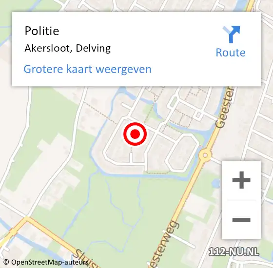 Locatie op kaart van de 112 melding: Politie Akersloot, Delving op 22 december 2016 15:52