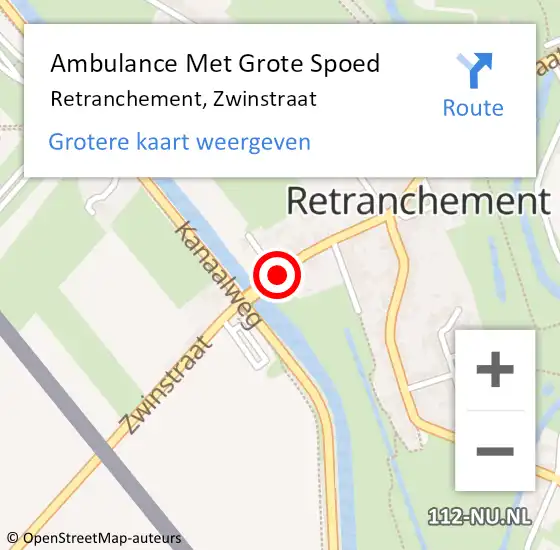 Locatie op kaart van de 112 melding: Ambulance Met Grote Spoed Naar Retranchement, Zwinstraat op 22 december 2016 16:15