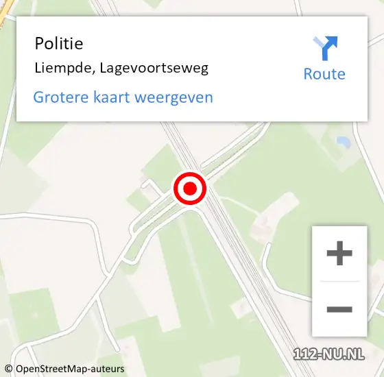 Locatie op kaart van de 112 melding: Politie Liempde, Lagevoortseweg op 22 december 2016 17:21