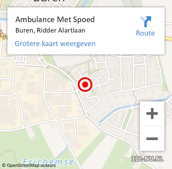 Locatie op kaart van de 112 melding: Ambulance Met Spoed Naar Buren, Ridder Alartlaan op 22 december 2016 17:29