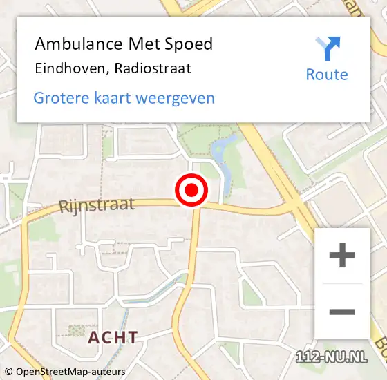 Locatie op kaart van de 112 melding: Ambulance Met Spoed Naar Eindhoven, Radiostraat op 22 december 2016 18:27