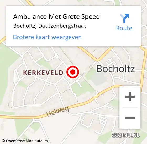 Locatie op kaart van de 112 melding: Ambulance Met Grote Spoed Naar Bocholtz, Dautzenbergstraat op 5 januari 2014 13:15