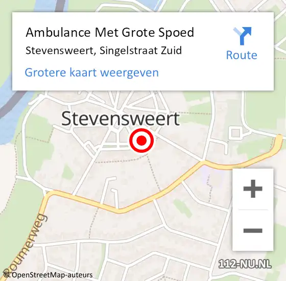 Locatie op kaart van de 112 melding: Ambulance Met Grote Spoed Naar Stevensweert, Singelstraat Zuid op 22 december 2016 20:20