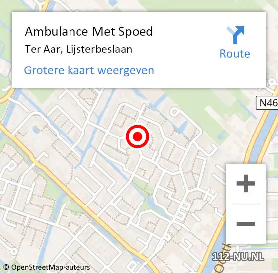 Locatie op kaart van de 112 melding: Ambulance Met Spoed Naar Ter Aar, Lijsterbeslaan op 22 december 2016 21:05