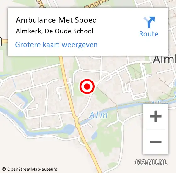 Locatie op kaart van de 112 melding: Ambulance Met Spoed Naar Almkerk, De Oude School op 22 december 2016 21:38