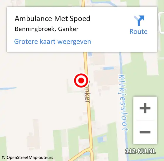 Locatie op kaart van de 112 melding: Ambulance Met Spoed Naar Benningbroek, Ganker op 22 december 2016 21:42