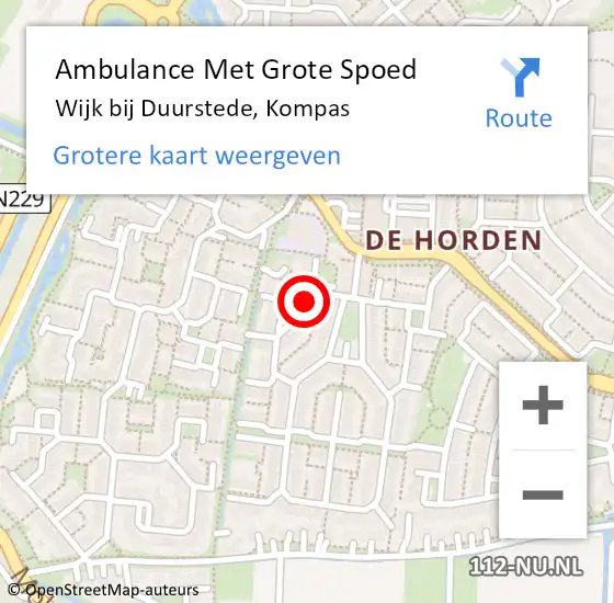 Locatie op kaart van de 112 melding: Ambulance Met Grote Spoed Naar Wijk bij Duurstede, Kompas op 22 december 2016 22:07