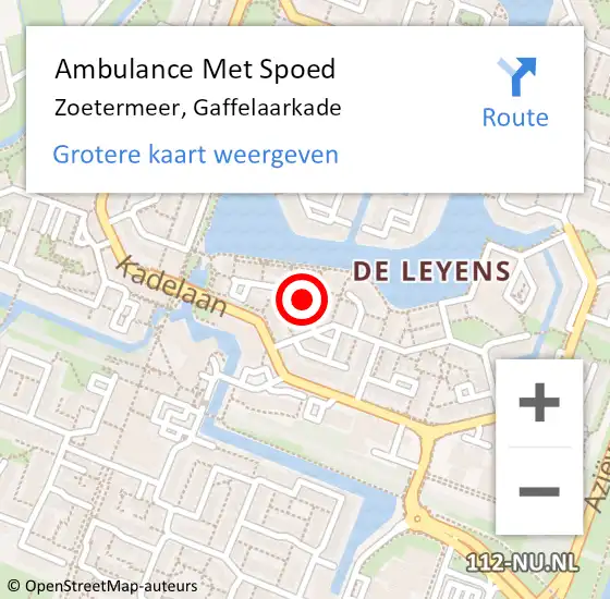 Locatie op kaart van de 112 melding: Ambulance Met Spoed Naar Zoetermeer, Gaffelaarkade op 22 december 2016 23:14