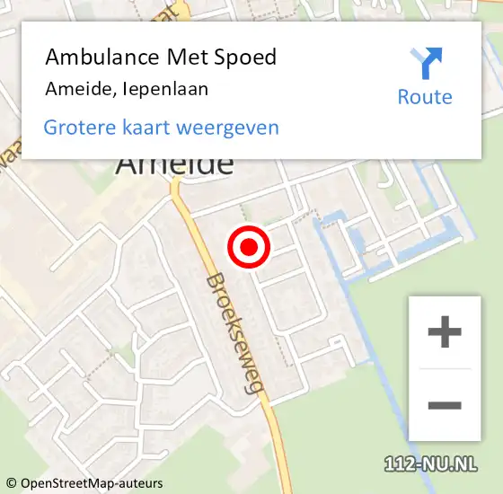 Locatie op kaart van de 112 melding: Ambulance Met Spoed Naar Ameide, Iepenlaan op 23 december 2016 00:41