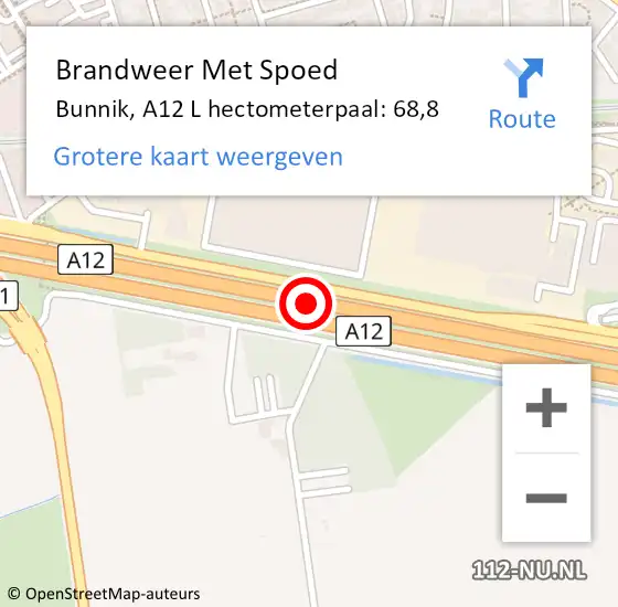 Locatie op kaart van de 112 melding: Brandweer Met Spoed Naar Bunnik, A12 L hectometerpaal: 68,8 op 23 december 2016 02:36