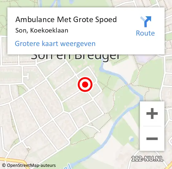 Locatie op kaart van de 112 melding: Ambulance Met Grote Spoed Naar Son, Koekoeklaan op 23 december 2016 03:41