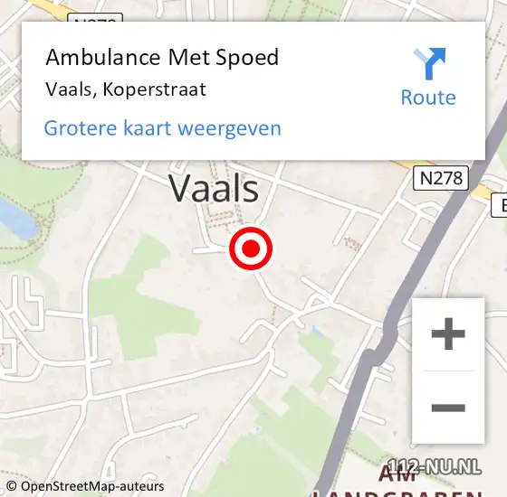 Locatie op kaart van de 112 melding: Ambulance Met Spoed Naar Vaals, Koperstraat op 23 december 2016 05:06