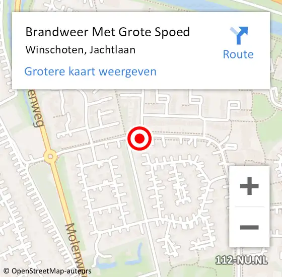 Locatie op kaart van de 112 melding: Brandweer Met Grote Spoed Naar Winschoten, Jachtlaan op 23 december 2016 07:37