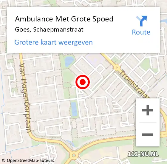 Locatie op kaart van de 112 melding: Ambulance Met Grote Spoed Naar Goes, Schaepmanstraat op 23 december 2016 08:52