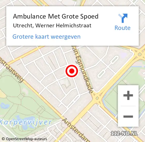 Locatie op kaart van de 112 melding: Ambulance Met Grote Spoed Naar Utrecht, Werner Helmichstraat op 23 december 2016 09:40