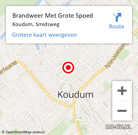 Locatie op kaart van de 112 melding: Brandweer Met Grote Spoed Naar Koudum, Smidsweg op 23 december 2016 10:27