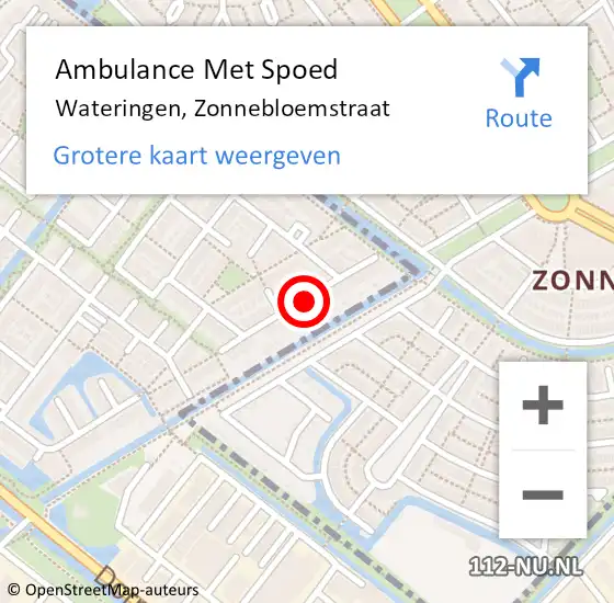 Locatie op kaart van de 112 melding: Ambulance Met Spoed Naar Wateringen, Zonnebloemstraat op 23 december 2016 12:23